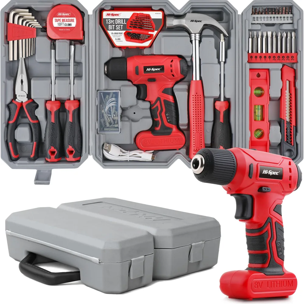 Hi-Spec kit de herramientas con taladro atornillador 8 V