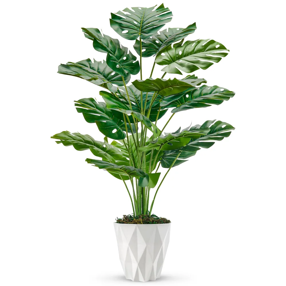 Der Rose monstera artificial de 71 cm con maceta blanca