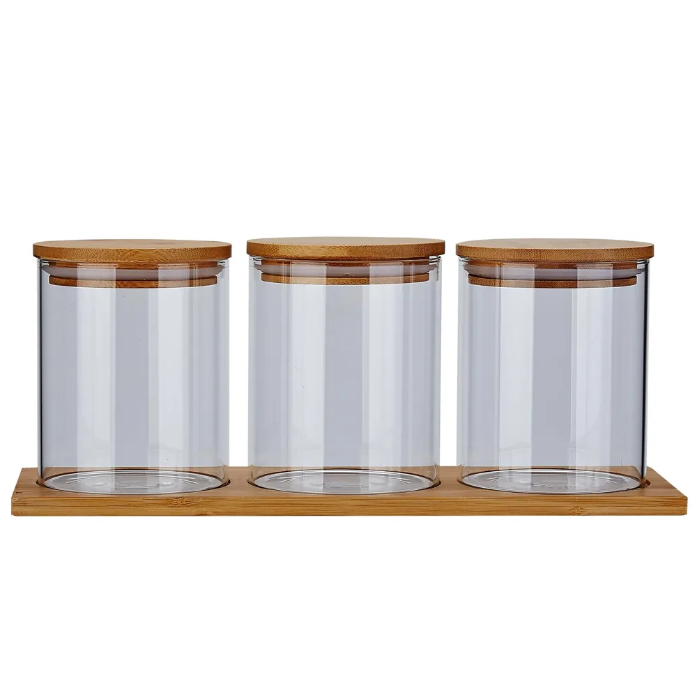 SANQIAHOME 3 tarros de cristal para café y azúcar con estante