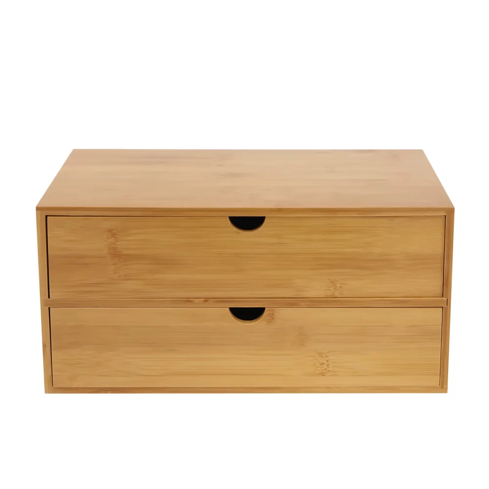 Organizador de escritorio de bambú con 2 cajones (33 × 19 × 16)